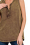 Zenana Washed Half-Button Raw Edge Sleeveless Henley Top