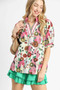 Umgee Floral Print Puff Sleeve Oversized Blouse