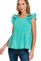 Zenana Double Gauze Acid Washed Tiered Ruffle Peplum Top
