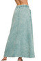 Zenana French Terry Acid Washed Front Slit Long Skirts