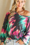 BiBi Tie Dye Print Terry Top with Puff Sleeves