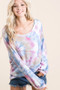 BiBi Tie Dye Print Terry Top With Puff Sleeves