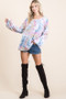 BiBi Tie Dye Print Terry Top With Puff Sleeves