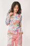 Davi & Dani Multi Printed Mesh Round Neck Long Sleeve Top