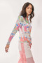 Davi & Dani Multi Printed Mesh Round Neck Long Sleeve Top
