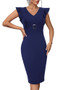 Women Fashion Sexy Chic Elegant Bodycon Professional Slim Waist Patchwork Midi Career Dress