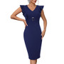 Women Fashion Sexy Chic Elegant Bodycon Professional Slim Waist Patchwork Midi Career Dress