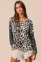 BiBi Leopard Hacci Knit Twist Back Top With Stripe Sleeve