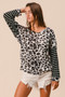 BiBi Leopard Hacci Knit Twist Back Top With Stripe Sleeve