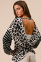 BiBi Leopard Hacci Knit Twist Back Top With Stripe Sleeve