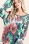 BiBi Tie Dye Print Terry Top with Puff Sleeves