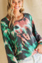 BiBi Tie Dye Print Terry Top with Puff Sleeves