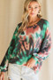 BiBi Tie Dye Print Terry Top with Puff Sleeves