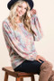 BiBi Brushed Tie Dye Print Top with Puff Sleeves
