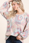 BiBi Brushed Tie Dye Print Top with Puff Sleeves