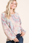 BiBi Brushed Tie Dye Print Top with Puff Sleeves
