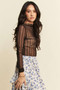 Davi & Dani Turtle Neck Lace Dotted Stretch Mesh Sheer Top