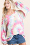 BiBi Tie Dye Print Terry Top With Puff Sleeves