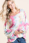 BiBi Tie Dye Print Terry Top With Puff Sleeves