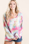 BiBi Tie Dye Print Terry Top With Puff Sleeves