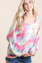 BiBi Tie Dye Print Terry Top With Puff Sleeves