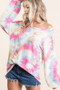BiBi Tie Dye Print Terry Top With Puff Sleeves