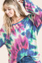 BiBi Tie Dye Print Terry Top with Puff Sleeves