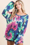 BiBi Tie Dye Print Terry Top with Puff Sleeves