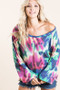 BiBi Tie Dye Print Terry Top with Puff Sleeves