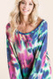 BiBi Tie Dye Print Terry Top with Puff Sleeves