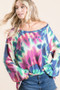 BiBi Tie Dye Print Terry Top with Puff Sleeves