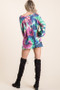 BiBi Tie Dye Print Terry Top with Puff Sleeves