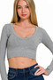 Zenana Seamless Fitted Rib V-neck Long Sleeve Crop Top