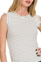 Zenana Ribbed Ruffle Trim Sleeveless Stripe Top