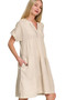 Zenana Washed Double Gauze Raw Edge V-neck Dress