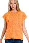 Zenana Crinkle Washed Round Neck Folded Short Sleeve Tee