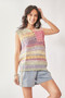 Davi & Dani Multi Color Crochet Sleeveless Knit Vest Top
