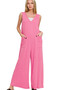 Zenana French Terry Deep V Neck Jumpsuits