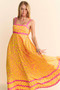 Davi & Dani Geo 2 Tone Printed Wavi Trim Tiered Maxi Dress