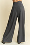 Davi & Dani Solid Back Pocket Shirring Detail Wide Leg Pants