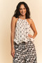 Davi & Dani Ribbon Checker Printed Tie Halter Neck Blouse Top