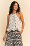 Davi & Dani Ribbon Checker Printed Tie Halter Neck Blouse Top