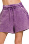 Zenana Acid Wash Fleece Drawstring Shorts With Pockets