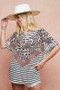 BiBi Stripe Rayon Span Knit Color Block Top With Leopard