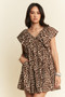 Davi & Dani Animal Printed Velvet Ribbon Mini Dress