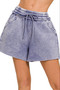 Zenana Acid Wash Fleece Drawstring Shorts With Pockets