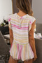 BiBi Multi Stripe Ruffled Neck Tiered Back Open Button Top