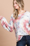 BiBi Tie Dye Print Terry Top With Puff Sleeves