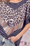 BiBi Stripe Rayon Span Knit Color Block Top With Leopard