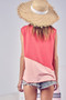 BiBi Color Block Contrast Stitching Buttoned Henley Top